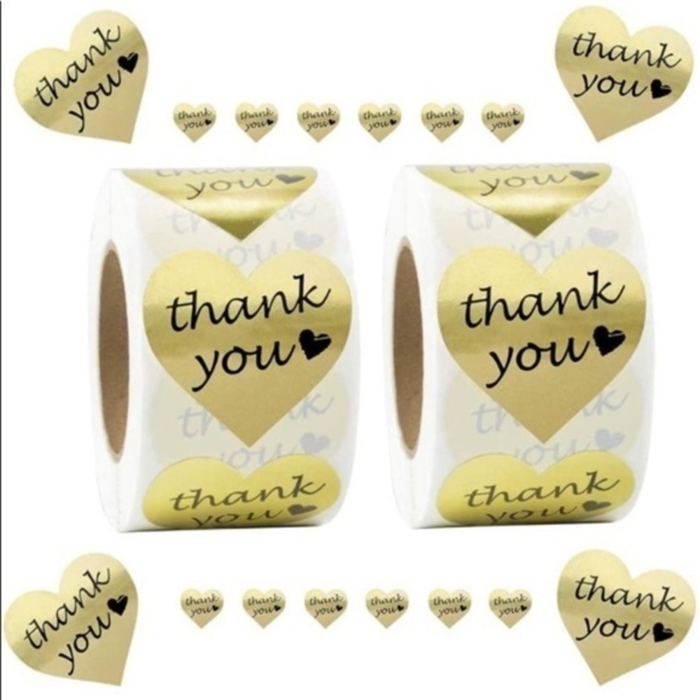 150- 1.5 inch  Heart-Shaped Thank You Stickers​